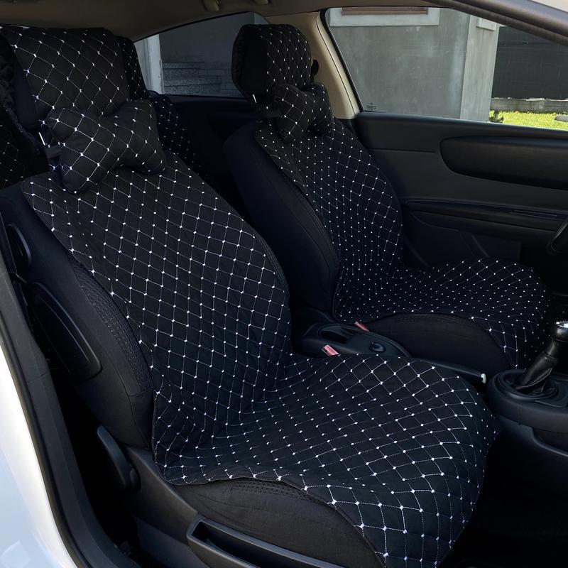 Накидки на сиденье автомобиля Lux с подголовником эко-замша прошивка полный комплект Черный/Белый (691)