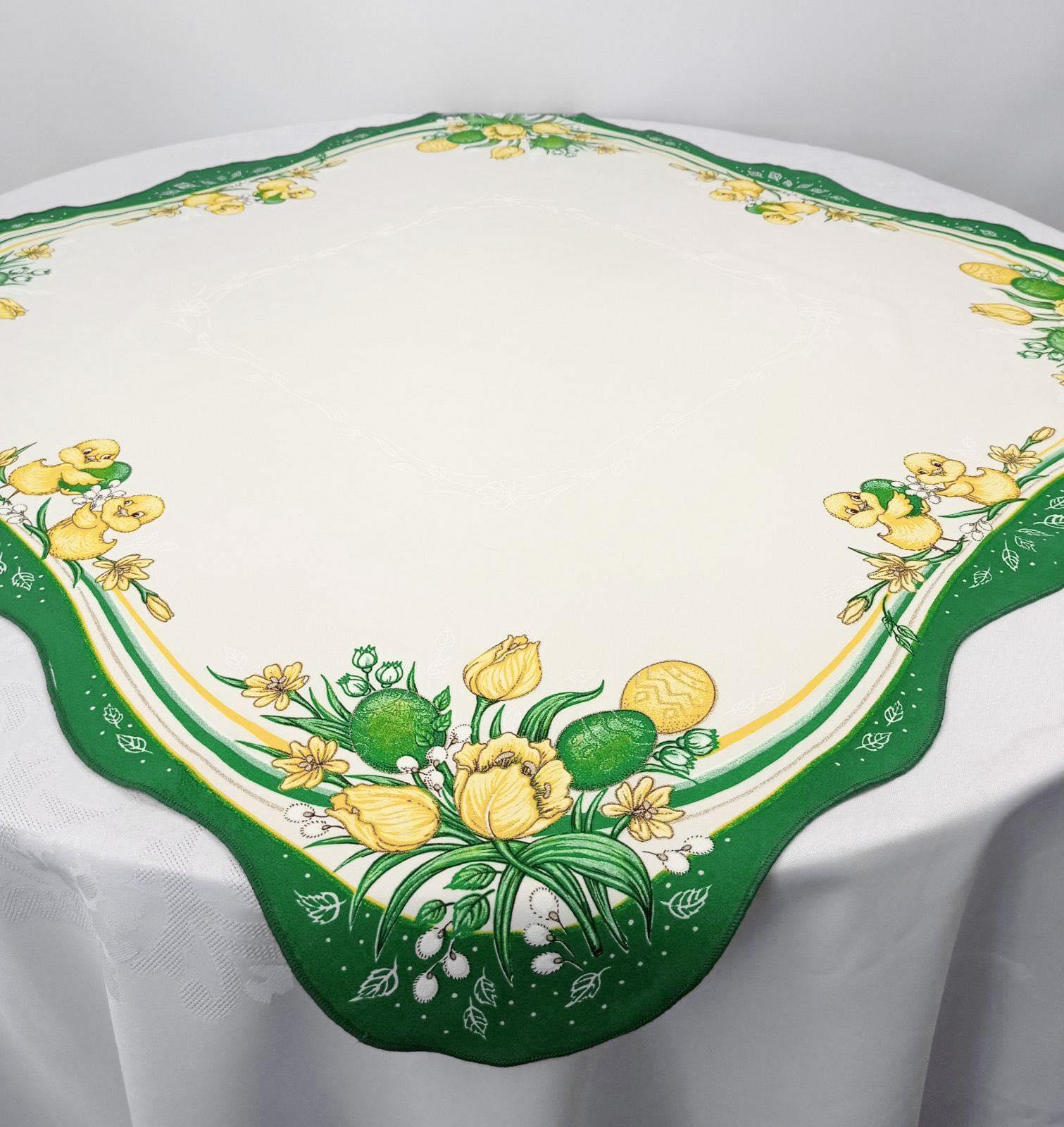 Скатерть квадратная пасхальная Print Easter Flowers Green/White (CN14849)