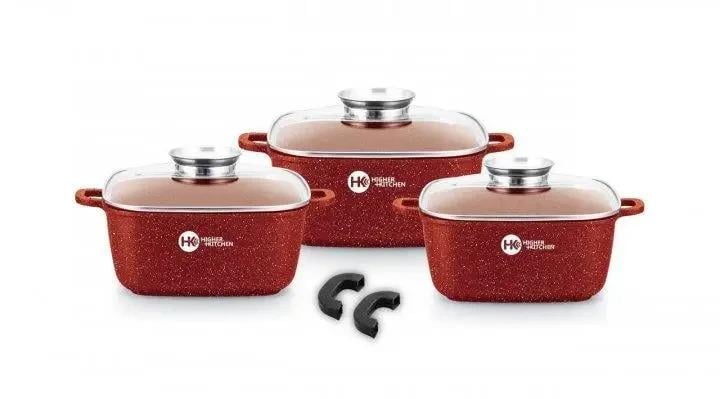 Набор кастрюль Top Kitchen TК00025 квадратные с мраморным покрытием Красный (TК00025-22)