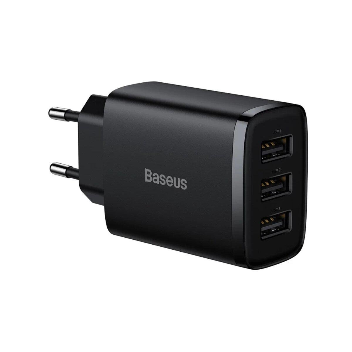 Зарядний пристрій Baseus Compact Charger 3USB 17W EU Black (CCXJ020101)