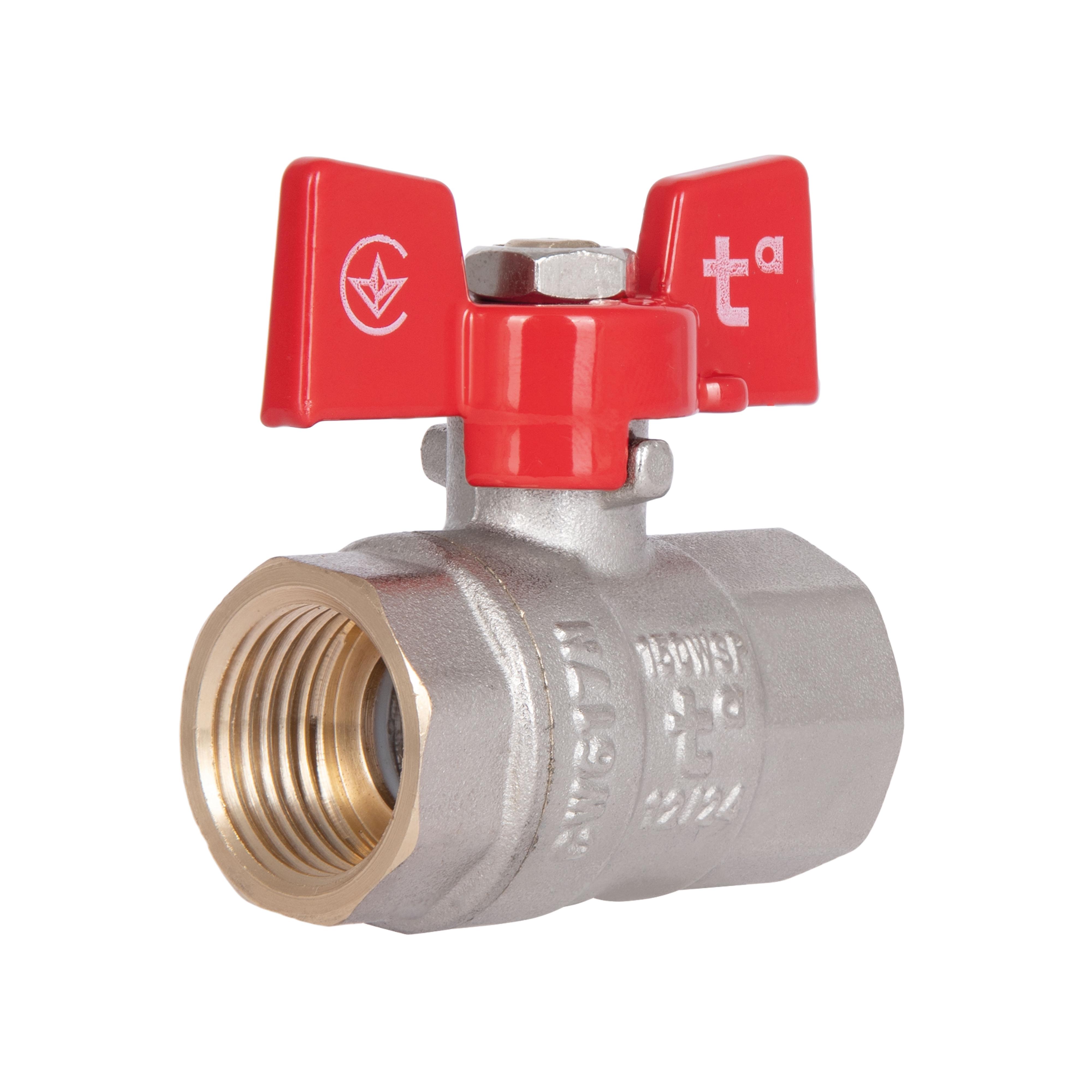 Кран шаровой Thermo Alliance Standart 1/2"ВВ прямая латунная никелированная PN40 бабочка (SD602NW15PN40)
