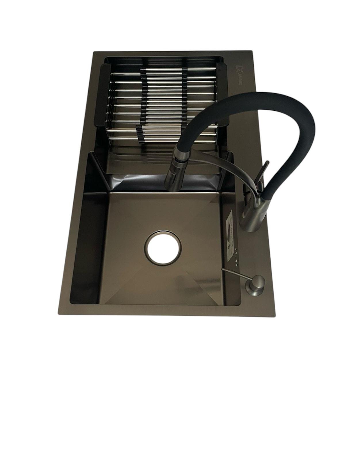 Мойка для кухни правая Luminex 7848 R/смеситель кухонный Kroner Ersel GRP03393BLK гибкий из латуни