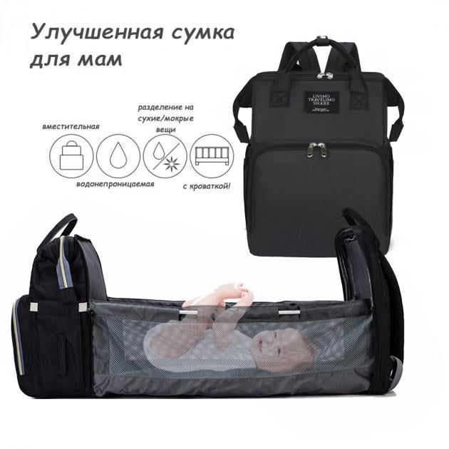 Водонепроникний рюкзак-сумка Baby Travel Bed-Bag для мами Black - фото 3