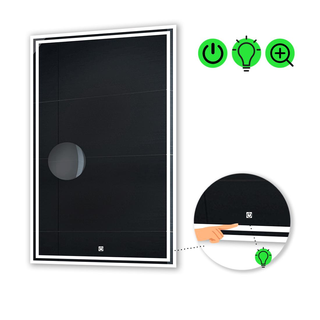 Зеркало с LED подсветкой Marita с сенсором и увеличительной линзой без подсветки 100x60 см (Marita48) Зеркало с LED подсветкой Marita с сенсором и увеличительной линзой без подсветки 100x60 см (Marita48)