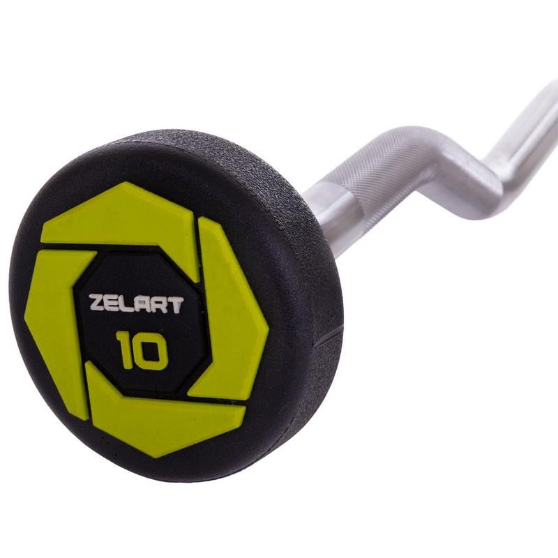 Штанга фиксированная изогнутая Urethane Barbell Zelart TA-2690 10 кг Зелено-черный (58363127) - фото 3