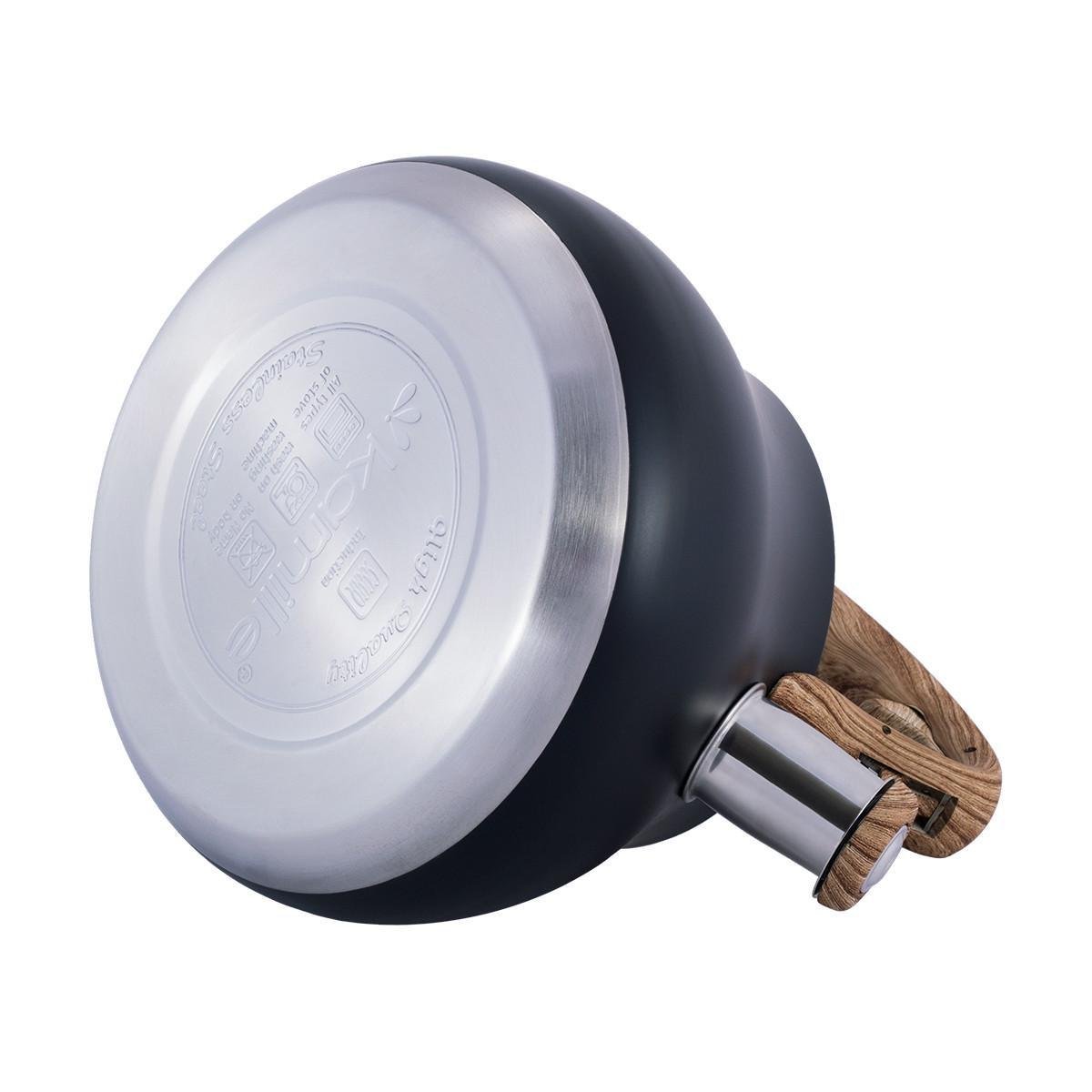 Чайник зі свистком Kamille KM-1092 із нержавіючої сталі та нейлоновою ручкою з покриттям soft-touch під дерево 2,7 л Чорний (150-84-1092) - фото 5 Чайник зі свистком Kamille KM-1092 із нержавіючої сталі та нейлоновою ручкою з покриттям soft-touch під дерево 2,7 л Чорний (150-84-1092) - фото 5