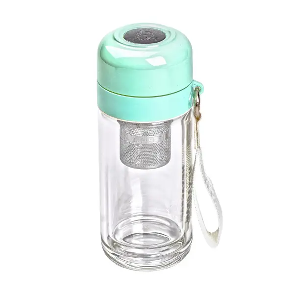 Термос стеклянный для чая Hexagram YIWU с двойными стенками и заварником 240 мл Голубой (147-107-HP-14-40M)