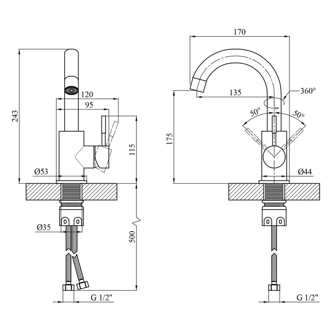 Смеситель для раковины с поворотным изливом Kroner KRP Edelstahl Klassisch ESG011 Нержавеющая сталь (CV022999) - фото 10 Смеситель для раковины с поворотным изливом Kroner KRP Edelstahl Klassisch ESG011 Нержавеющая сталь (CV022999) - фото 10