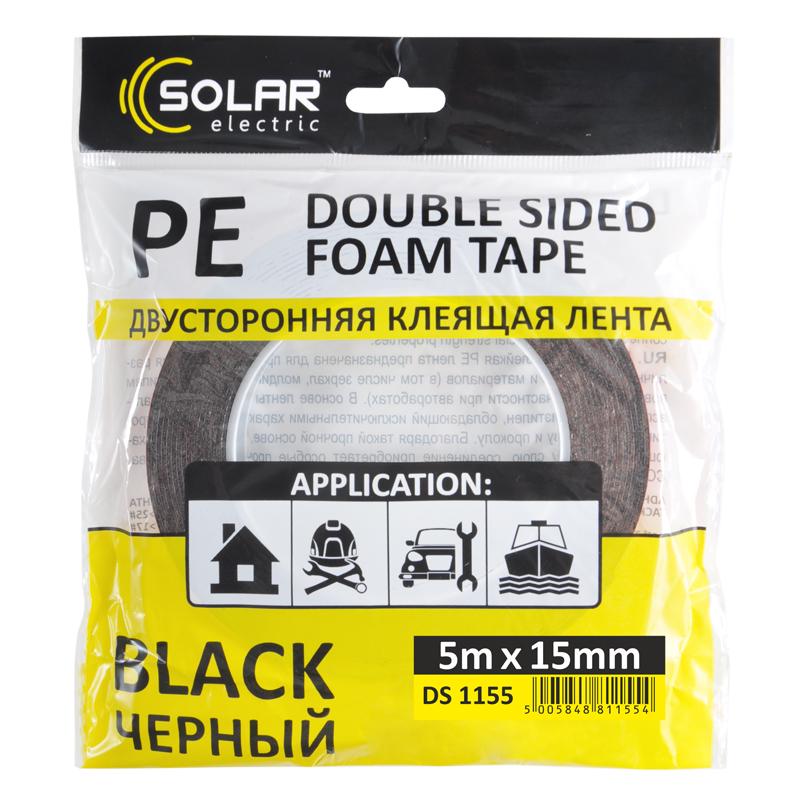 Лента клейкая двухсторонняя Solar PE 15 мм 5 м Black (30101-1337b)