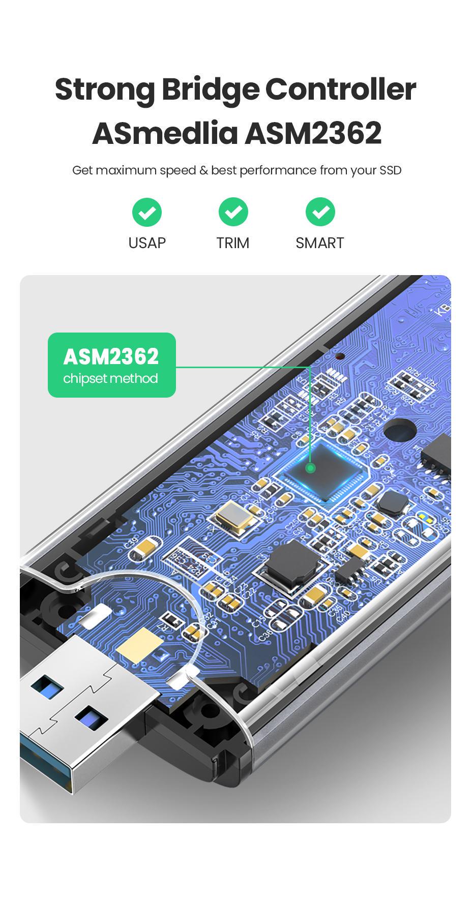 Корпус UGREEN для M.2 NVME SSD PCI-e дисков 10 Гбит/с Type-C/USB Порты M и B&M 2242/2280 Серый (70532) - фото 13 Корпус UGREEN для M.2 NVME SSD PCI-e дисков 10 Гбит/с Type-C/USB Порты M и B&M 2242/2280 Серый (70532) - фото 13