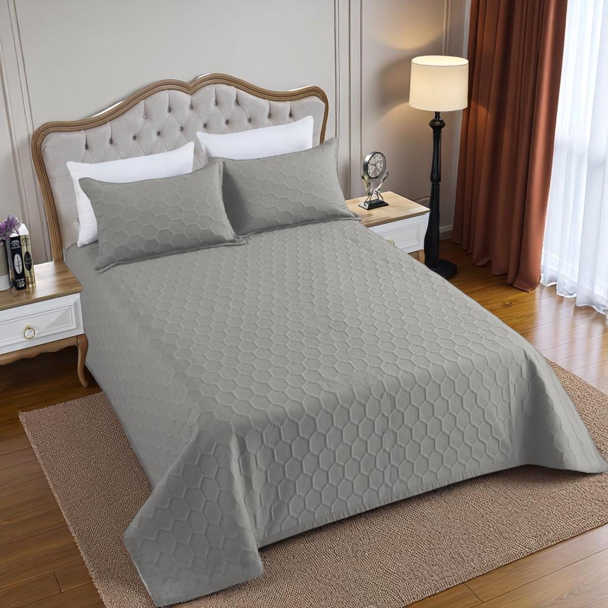 Покривало бавовняне стьобане та 2 наволочки Koloco євро 220х240 см Сірий (41693) - фото 1 Покривало бавовняне стьобане та 2 наволочки Koloco євро 220х240 см Сірий (41693) - фото 1