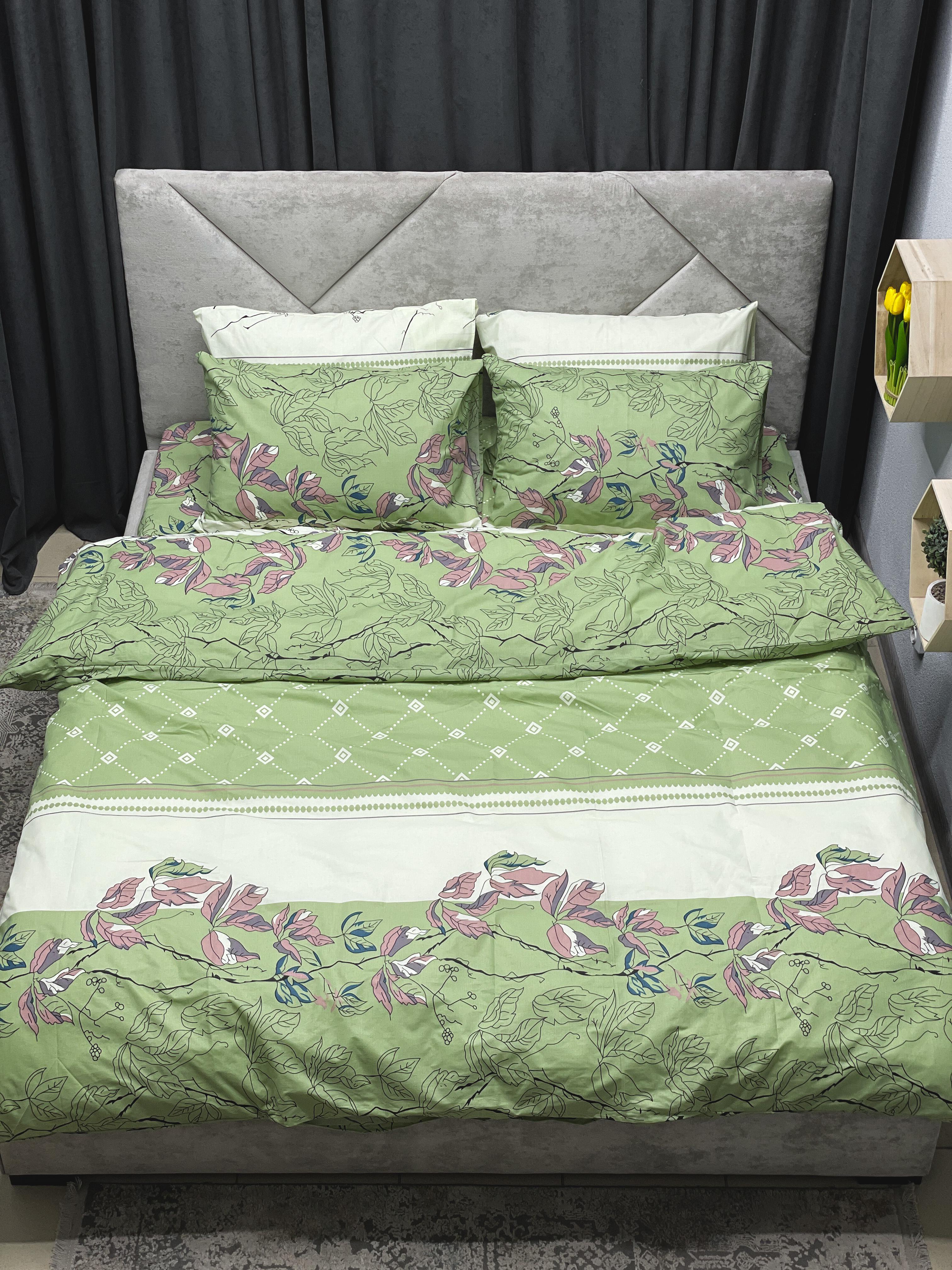 Комплект постельного белья Ego-textile 4747K бязевый с растительным принтом Зеленый (197901464)