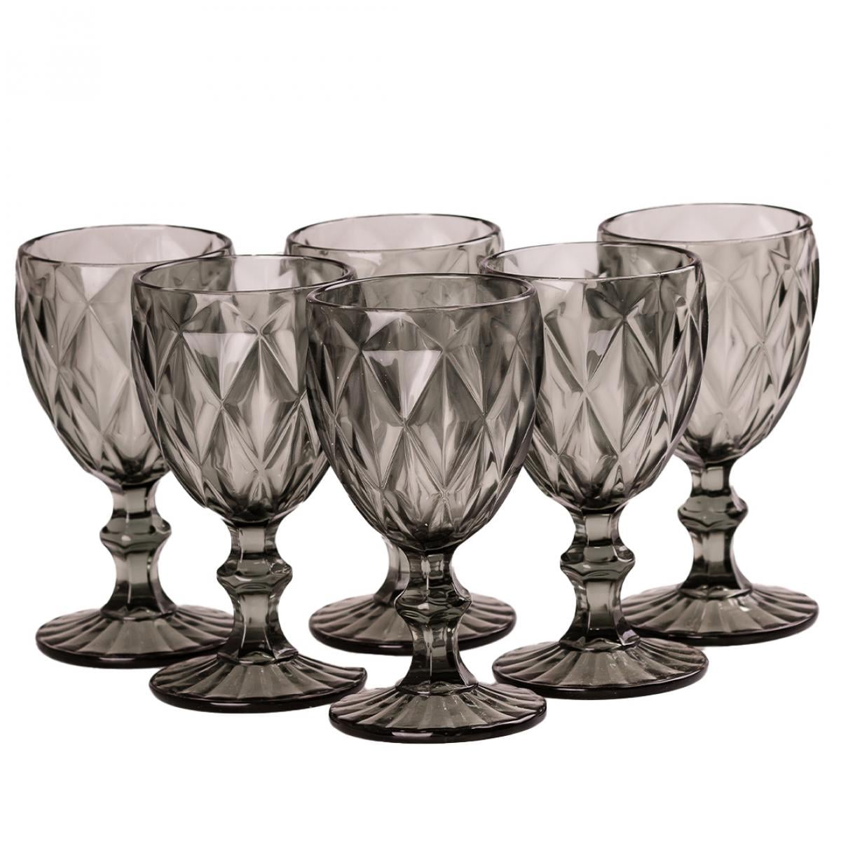 Набор бокалов для вина высокие фигурные граненые из толстого стекла 6 шт. Серый (HP035G)