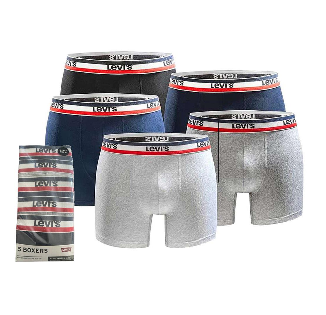 Труси-боксери чоловічі LEVIS Boxers M 5 шт. Navy Grey Melange (701224335-002-020-M) - фото 1 Труси-боксери чоловічі LEVIS Boxers M 5 шт. Navy Grey Melange (701224335-002-020-M) - фото 1