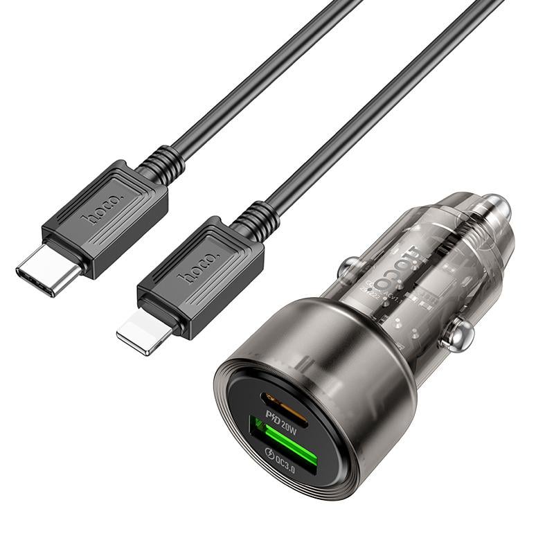 Зарядний пристрій для телефонів автомобільний Hoco Z52 Type-C-Lightnig Cable Spacious Car charger set USB/Type-C 38W/3A Black (c366f4ba)