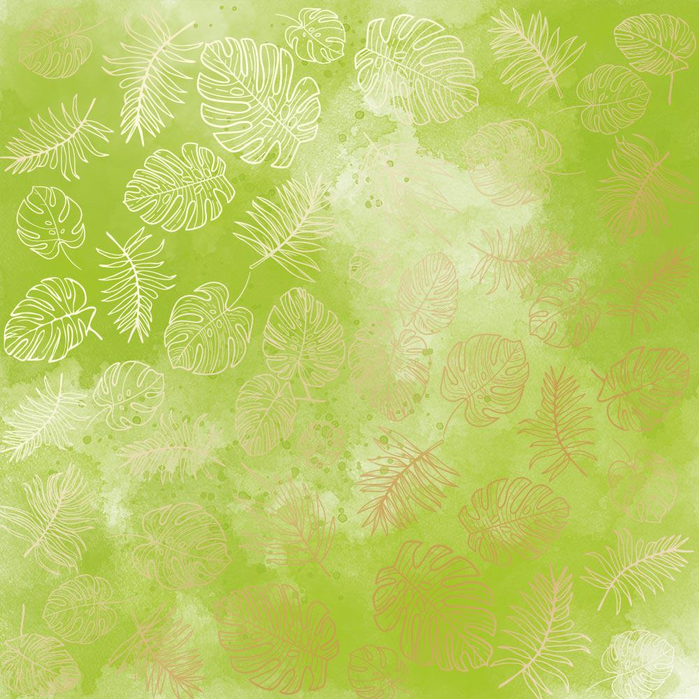 Лист бумаги односторонний Golden Tropical Leaves с фольгированием 30,5х30,5 см Light Green/Watercolor