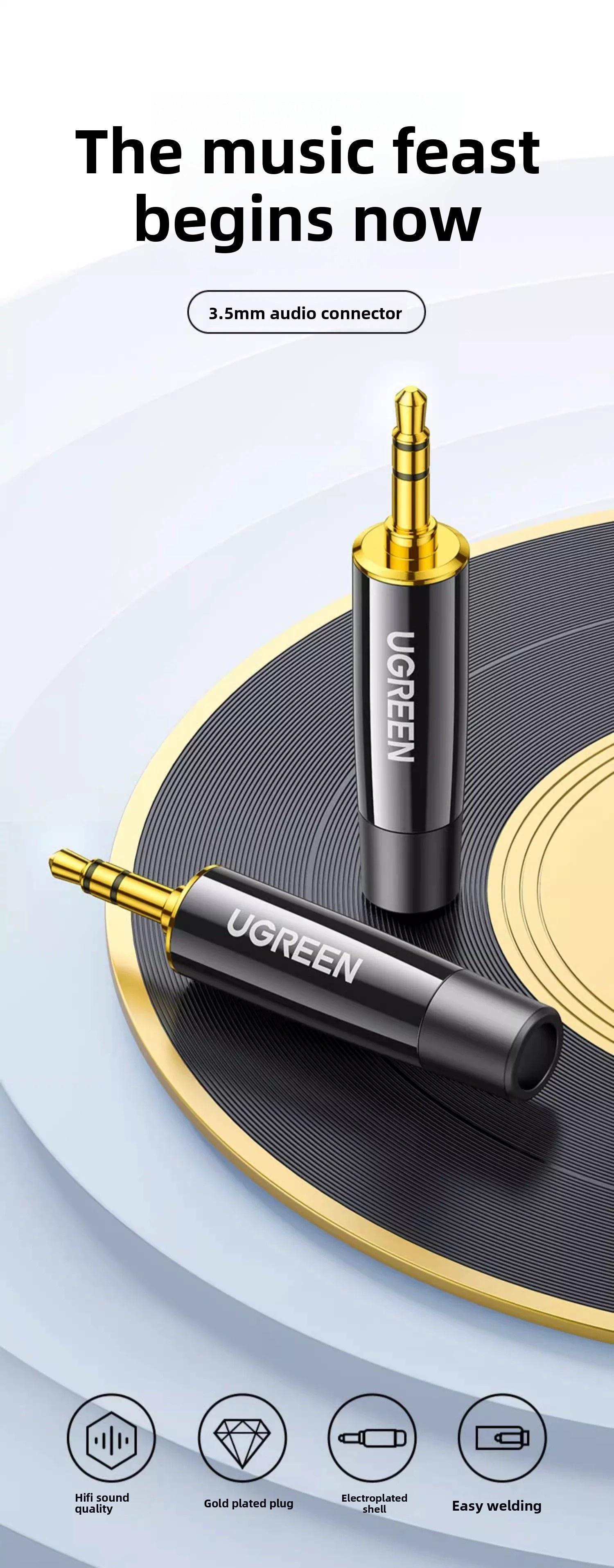 Конектор аудіо шт.екер Ugreen 3.5 мм 4 шт. Чорний (20762) - фото 2 Конектор аудіо шт.екер Ugreen 3.5 мм 4 шт. Чорний (20762) - фото 2