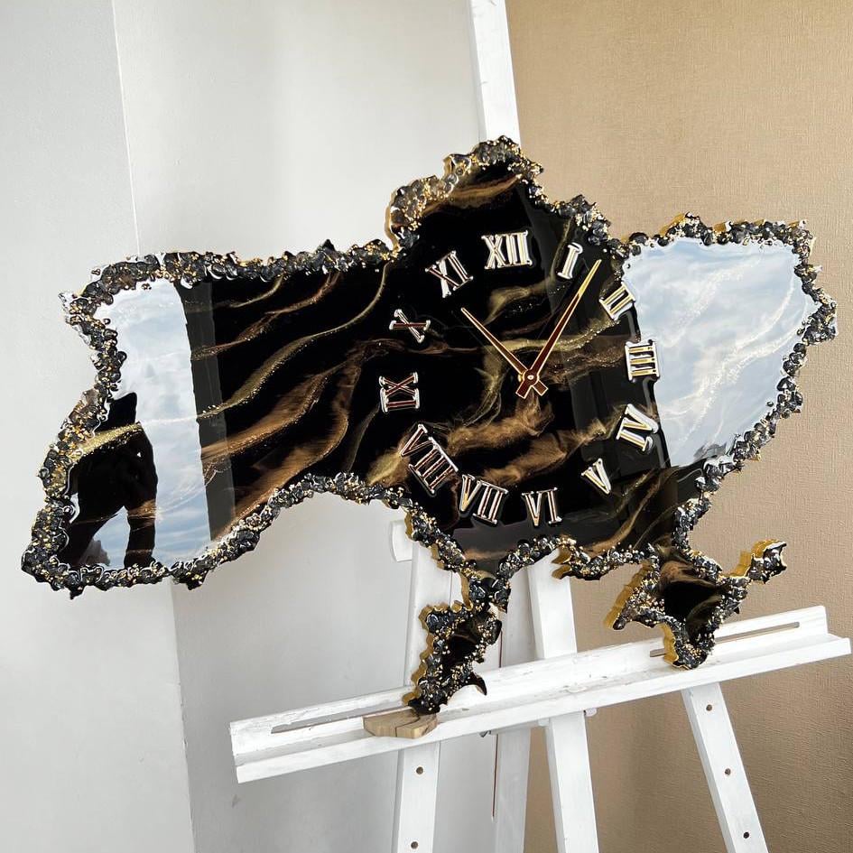 Часы настенные из эпоксидной смолы Карта Украины 70x45 см