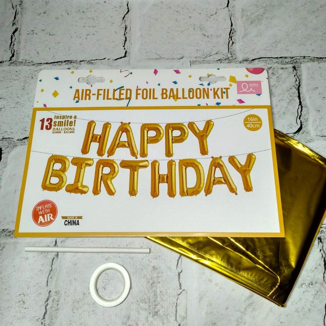Воздушные шары набор фольгированные буквы Happy birthday 40 см Золотой (04814)