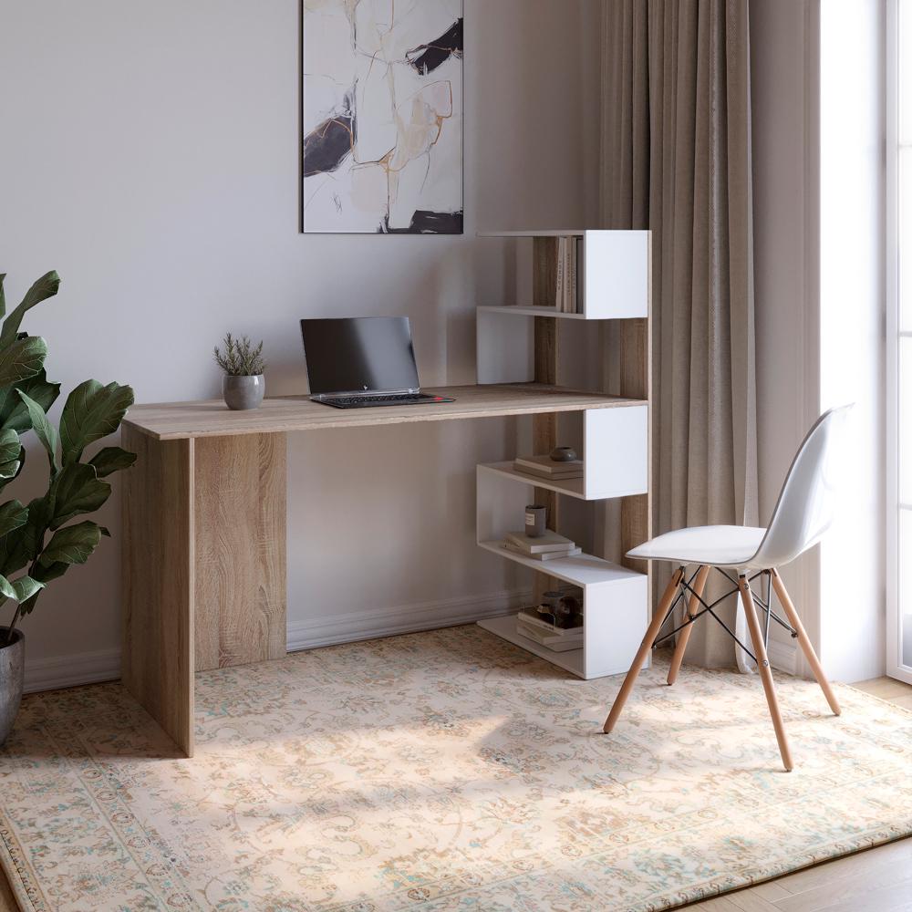 Стіл комп'ютерний з полицями М-Зон Джеко 1416P правий Сонома/Німфея Альба (MZN-031029) - фото 2