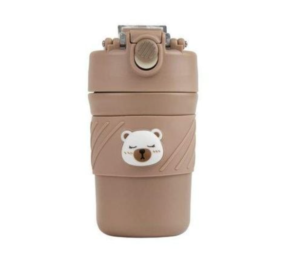Термос детский Cute Bear с трубочкой нержавеющая сталь 420 мл Коричневый (2783172497)