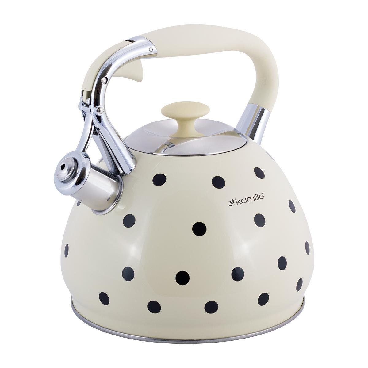 Чайник Kamille Vizo зі свистком та ручкою з покриттям Soft-touch 3 л Бежевий з чорним горошком - фото 4 Чайник Kamille Vizo зі свистком та ручкою з покриттям Soft-touch 3 л Бежевий з чорним горошком - фото 4