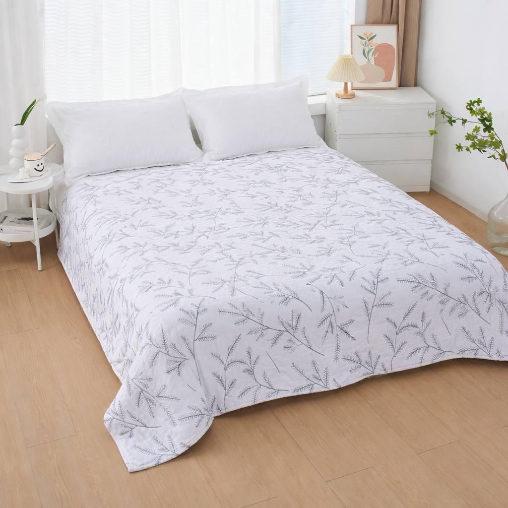 Покривало муслінове ботанічний принт 210х250 см Білий із сірими гілочками (2939249656)