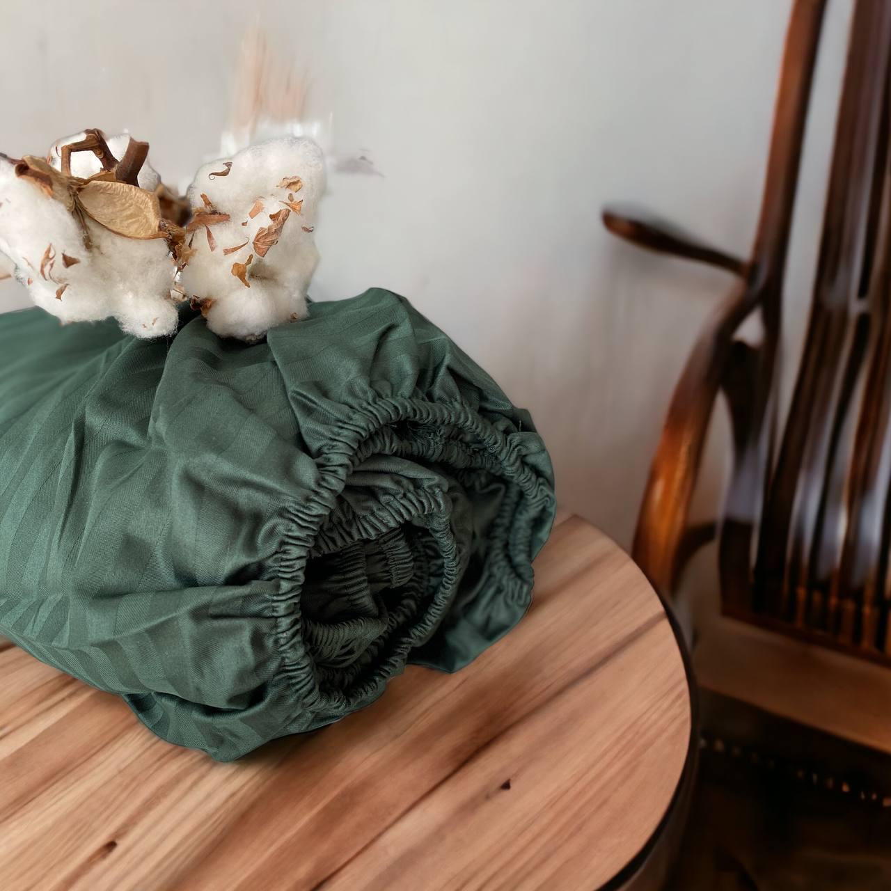 Простынь на резинке Текстилія страйп-сатин 140х200 см Зеленый (01022011) - фото 1 Простынь на резинке Текстилія страйп-сатин 140х200 см Зеленый (01022011) - фото 1