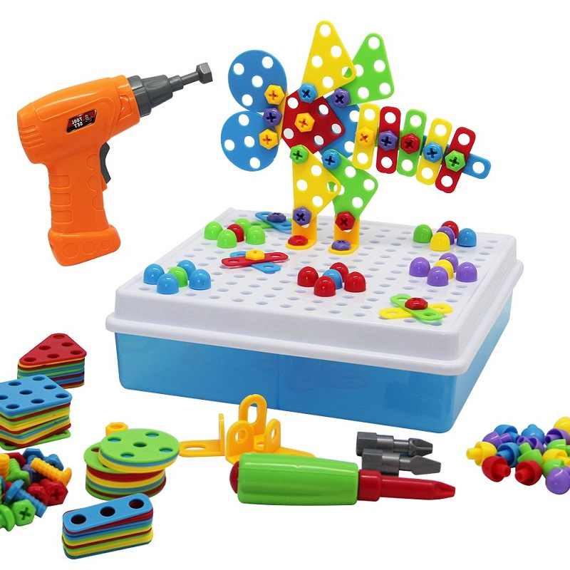 Детский 3D конструктор Puzzle Peg 4в1 с шуруповертом и электроотверткой 224 деталей с боксом для хранения - фото 3