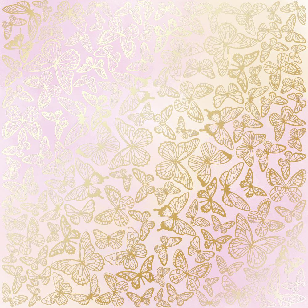 Лист бумаги односторонний Golden Butterflies с фольгированием 30,5х30,5 см Pink/Yellow/Watercolor