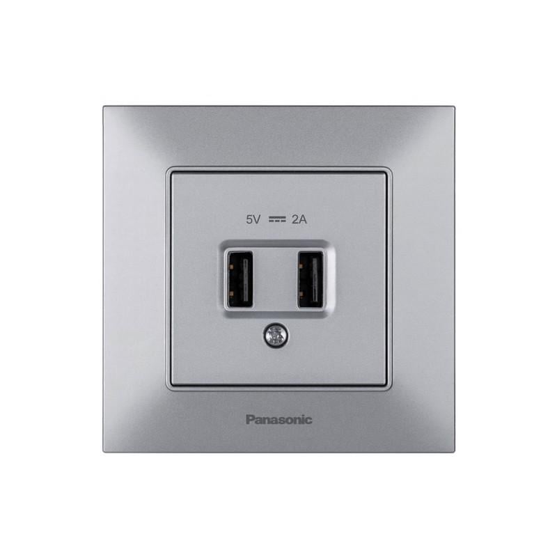 Розетка USB двойная Panasonic Arkedia Slim 2А 5В тип А ABS Серебряный (WNTC02312S UA1)
