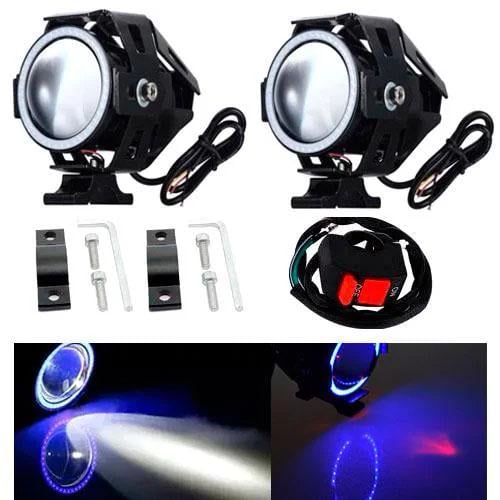 Фары прожекторы для мотоцикла U7 LED 12 В 3000лм Angel Eyes с кнопкой Синий (359921) - фото 2 Фары прожекторы для мотоцикла U7 LED 12 В 3000лм Angel Eyes с кнопкой Синий (359921) - фото 2