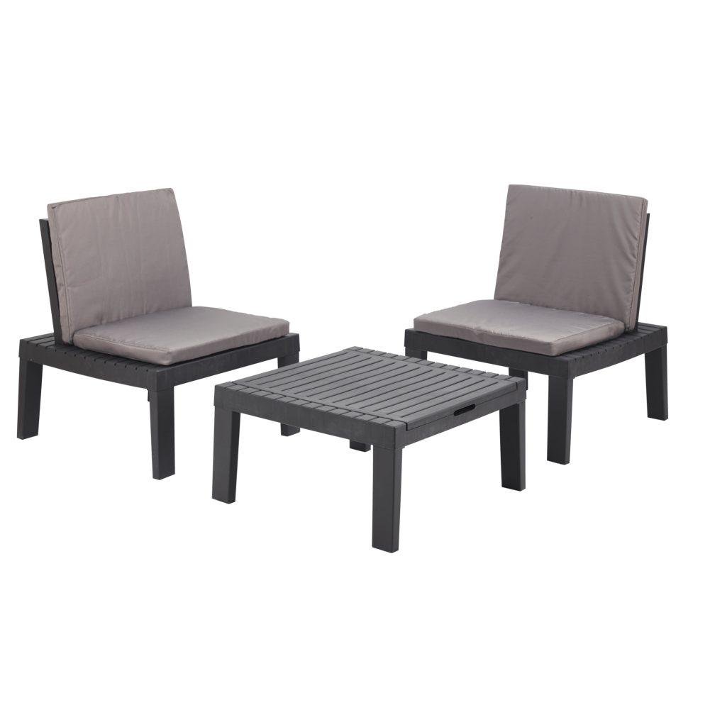 Комплект садовой мебели Progarden DUETTO лежак/2 кресла/столик с подушками 3в1 Черный (10774073) - фото 2