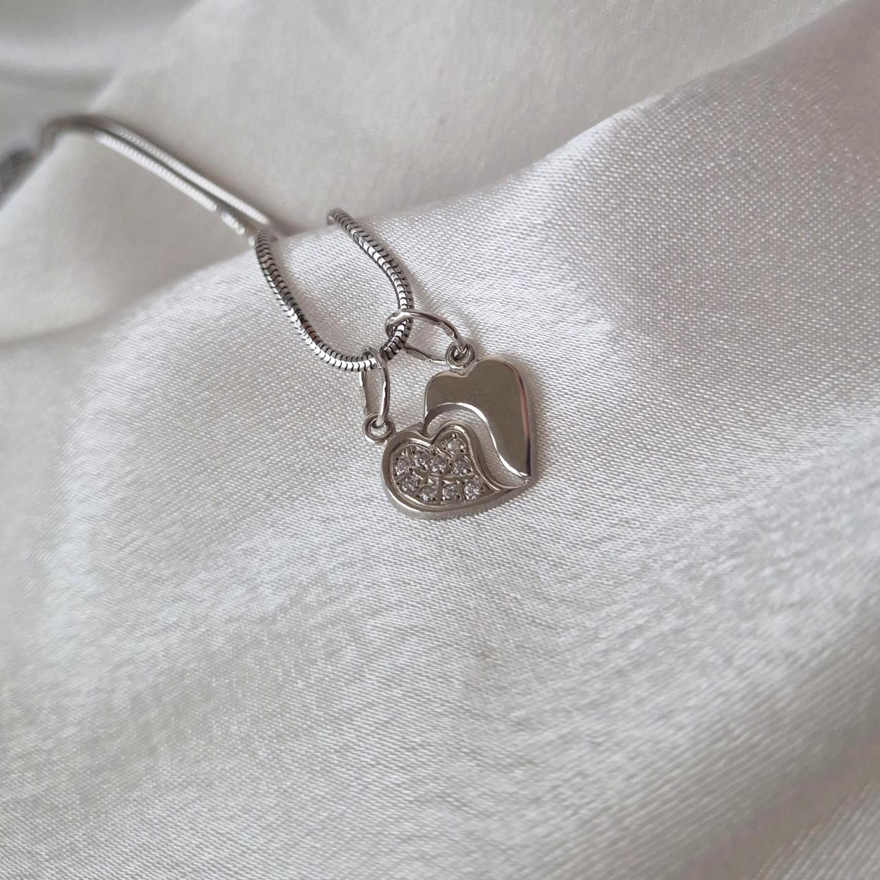 Підвіска парна серце в білих каменях срібло 925 проби родоване 1,90 г (3089r) - фото 5 Підвіска парна серце в білих каменях срібло 925 проби родоване 1,90 г (3089r) - фото 5