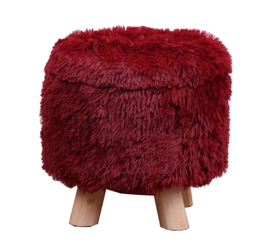 Пуф мягкий Fluffy круглый с искусственным мехом 28х30 см Бордовый (R33440-1)