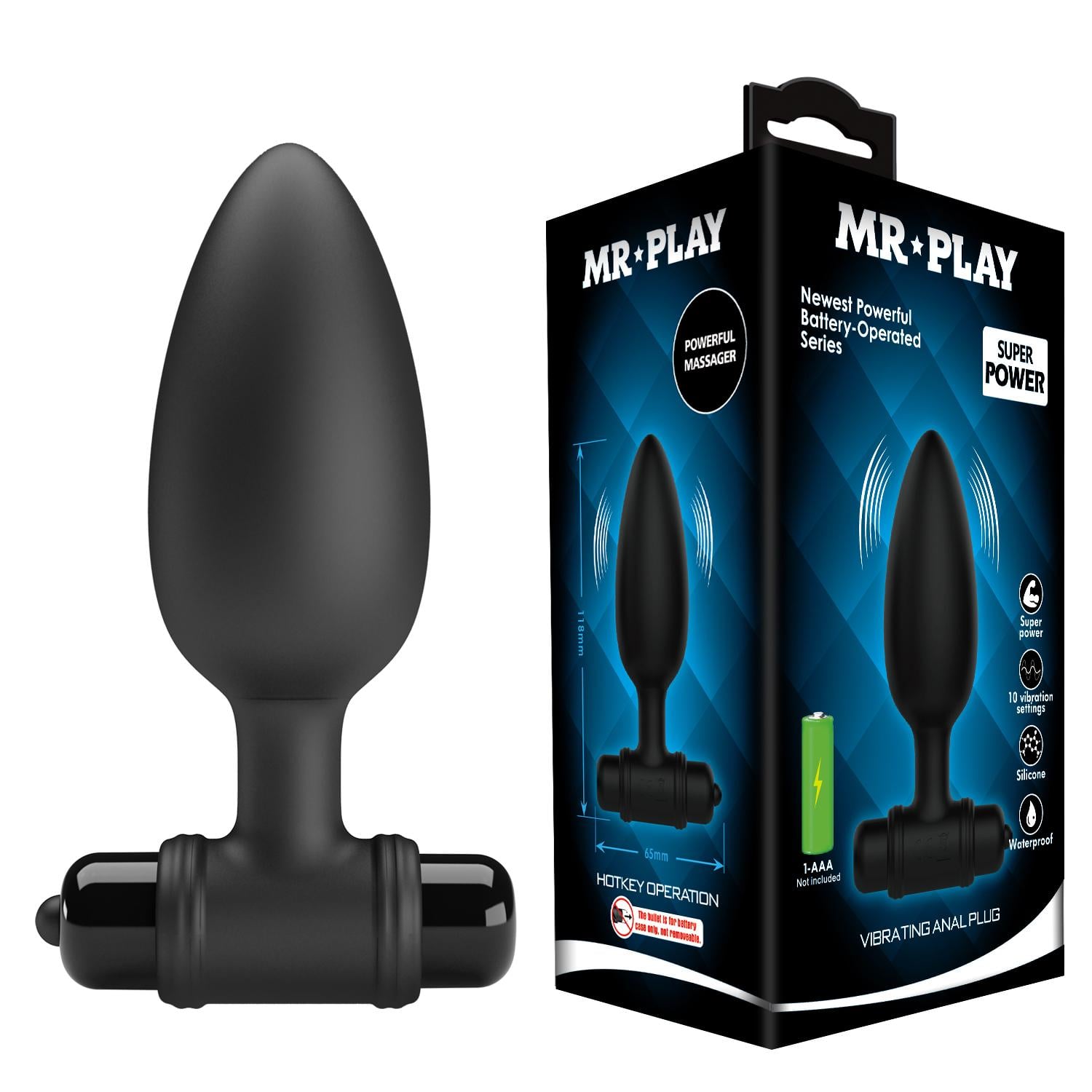 Анальная пробка с вибрацией Pretty Love Mr. Play 11,8х3,8 см Черный (BI-040107-MR)