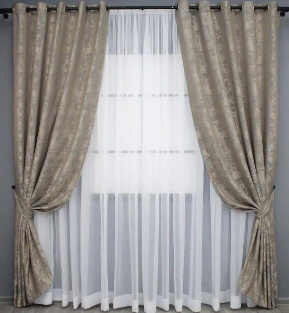 Комплект штор на люверсах Sultan YL жаккард 1,5х2,5 м 2 шт. Бежево-сірий (1208ш) - фото 1 Комплект штор на люверсах Sultan YL жаккард 1,5х2,5 м 2 шт. Бежево-сірий (1208ш) - фото 1