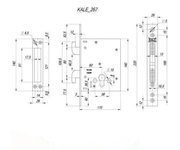 Замок врезной Kale 267 60 мм (40137) - фото 2