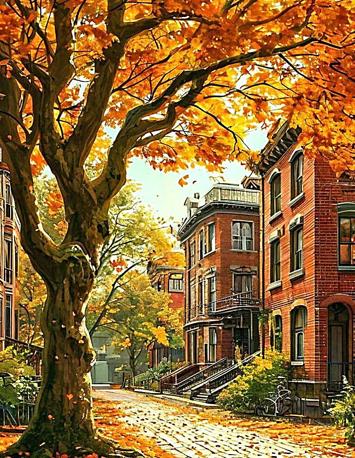 Алмазная мозаика АлМазка Осенний двор квадратные алмазы на подрамнике 40x50 см (АлМ-287)