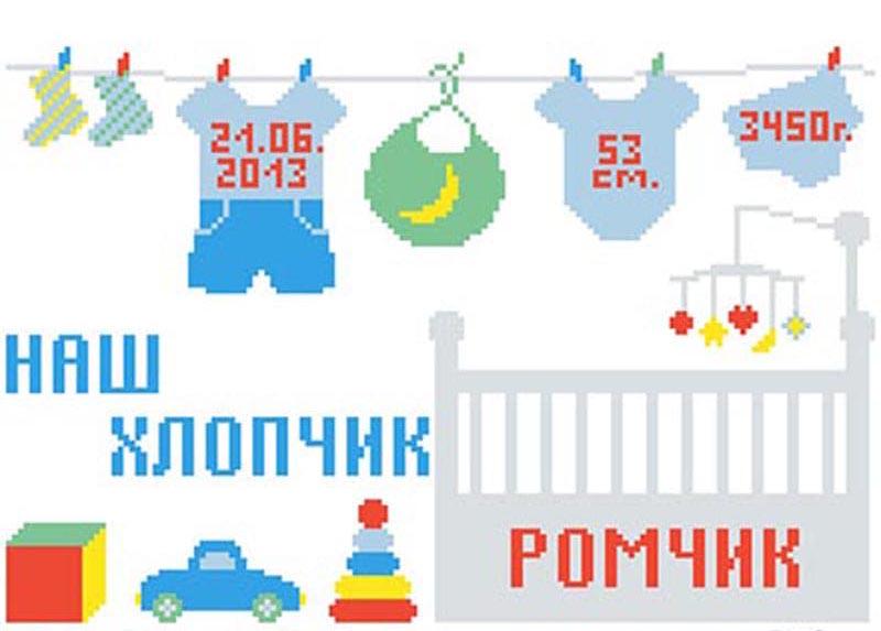 Схема картины Метрика мальчика Кроватка для вышивки бисером на ткани (ТЛ026)