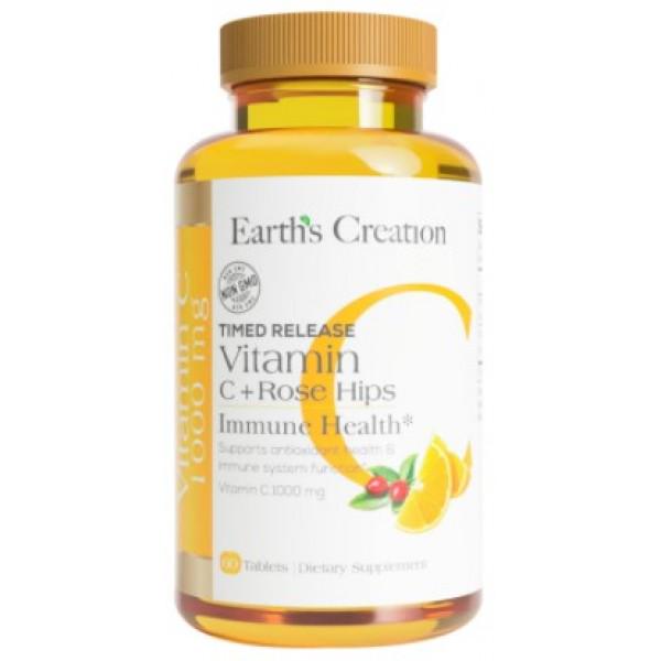 Витамин С Earth's Creation Vitamin C 1000 mg with rose hips 60 таблеток