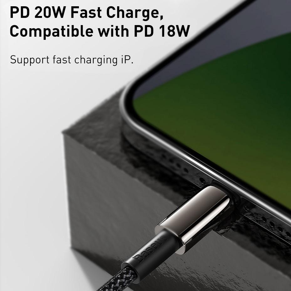 Кабель для швидкої зарядки BASEUS Type-C Lightning PD 20W Tungsten Gold Fast Charging 2 м Black (CATLWJ-A01) - фото 4