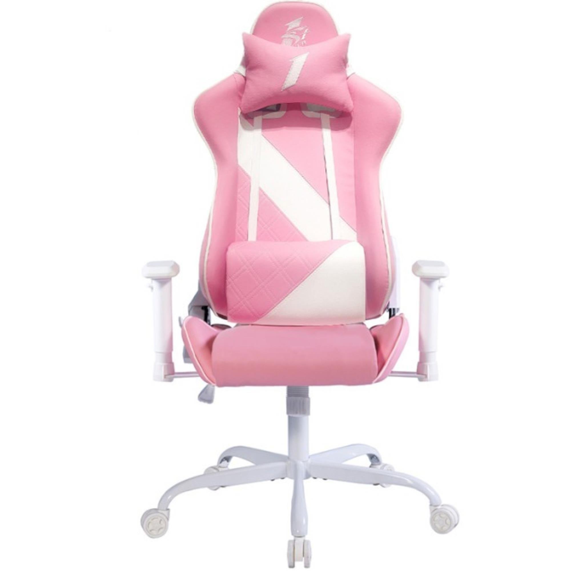 Кресло игровое 1stPlayer S02 нагрузка до 120 кг с подушечками и регулируемыми подлокотниками Pink-White (S02-PKWH)