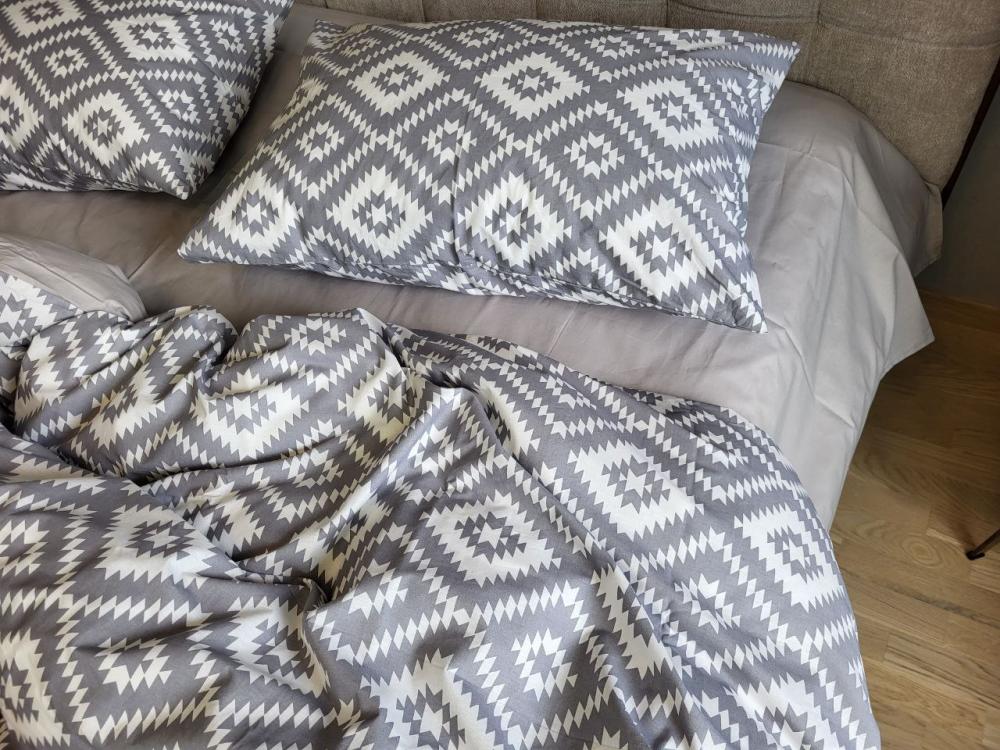 Комплект постельного белья Орнамент cotton полуторный на резинке Серый