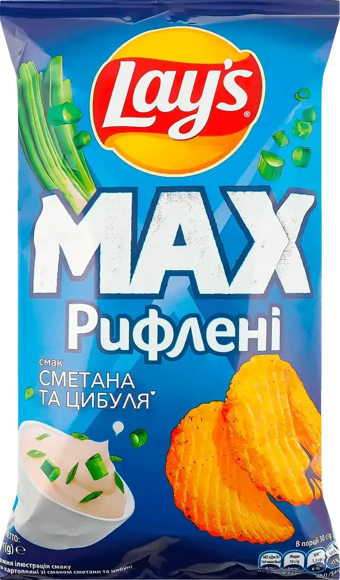 Чипси Lay's Max Сметана та цибуля Рифлені 95 г (4823063128827)
