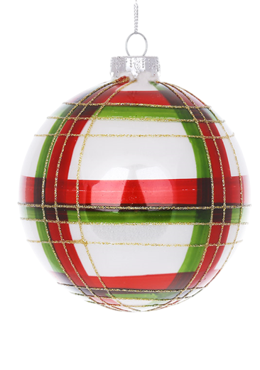 Іграшка на ялинку скляна BonaDi Куля 10 см Червоний із зеленим (115-188)