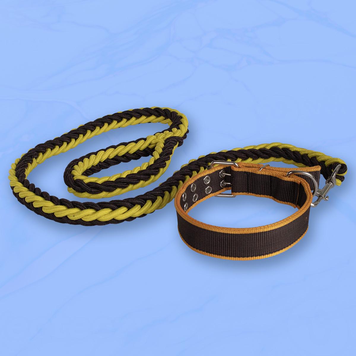Повідець та нашийник для собак №1 32-44 см 130 см х 1,2 см Коричневий/Жовтий (2296454406)