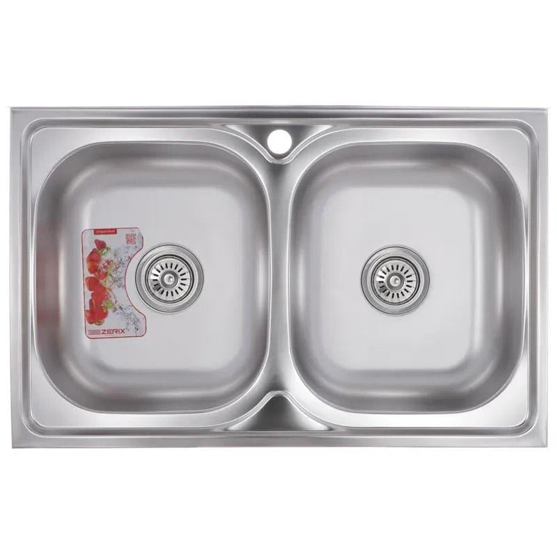 Мойка для кухни Zerix Z8050D-08-180MD Double прямоугольная накладная 0,8 мм 800x500 мм Нержавеющая сталь микродекор (ZM0613)