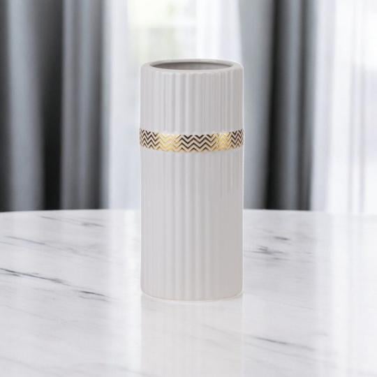 Ваза керамическая с золотой отделкой 22 см Белый (80001) - фото 3