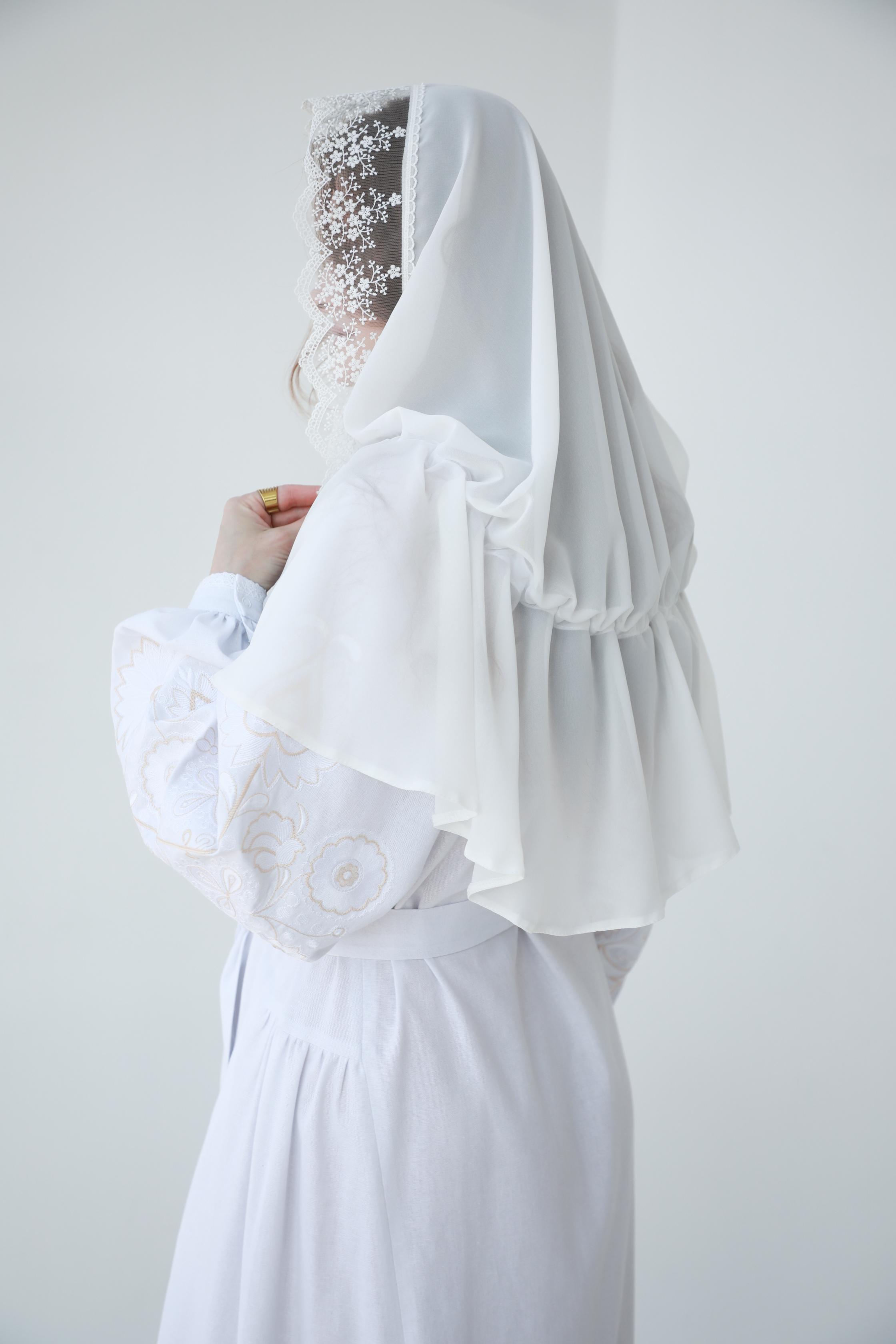 Палантин для храму на голову Білий (п028) - фото 5 Палантин для храму на голову Білий (п028) - фото 5